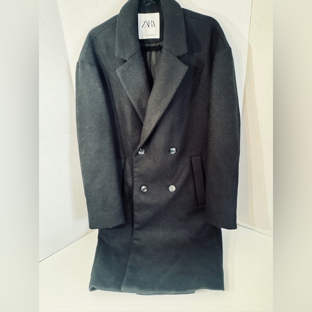 Zara's Unisex Wool Charcoal Double-Breasted Pea Coat